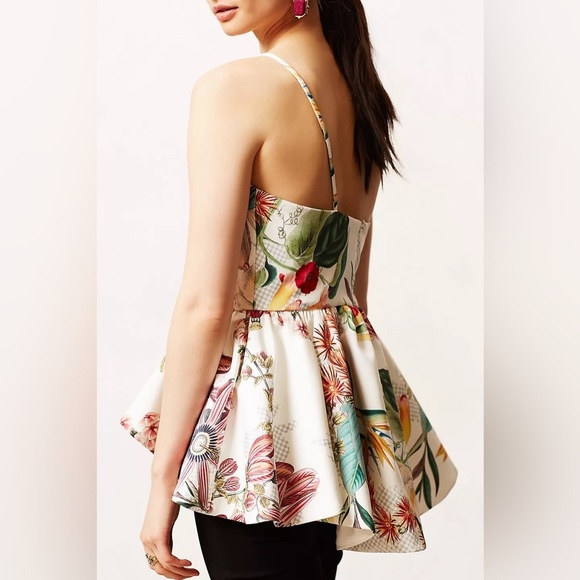 CAMEO by ANTHROPOLOGIE Dahlia Peplum Top in Neutral Motif - Picture 2 of 9
